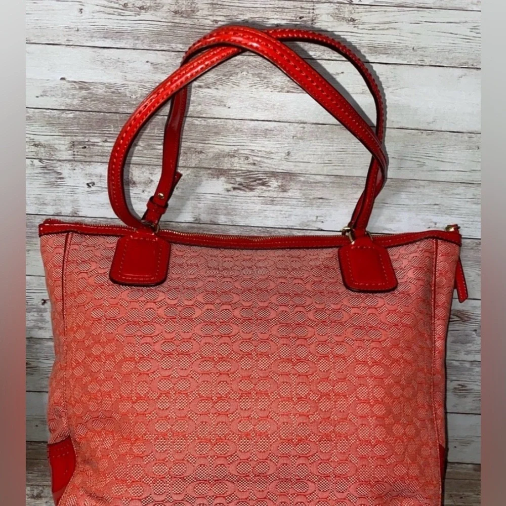 Coach Signature Jacquard Zip Top Designer Tote Poppy Red C1359-25051 EUC - Picture 10 of 12